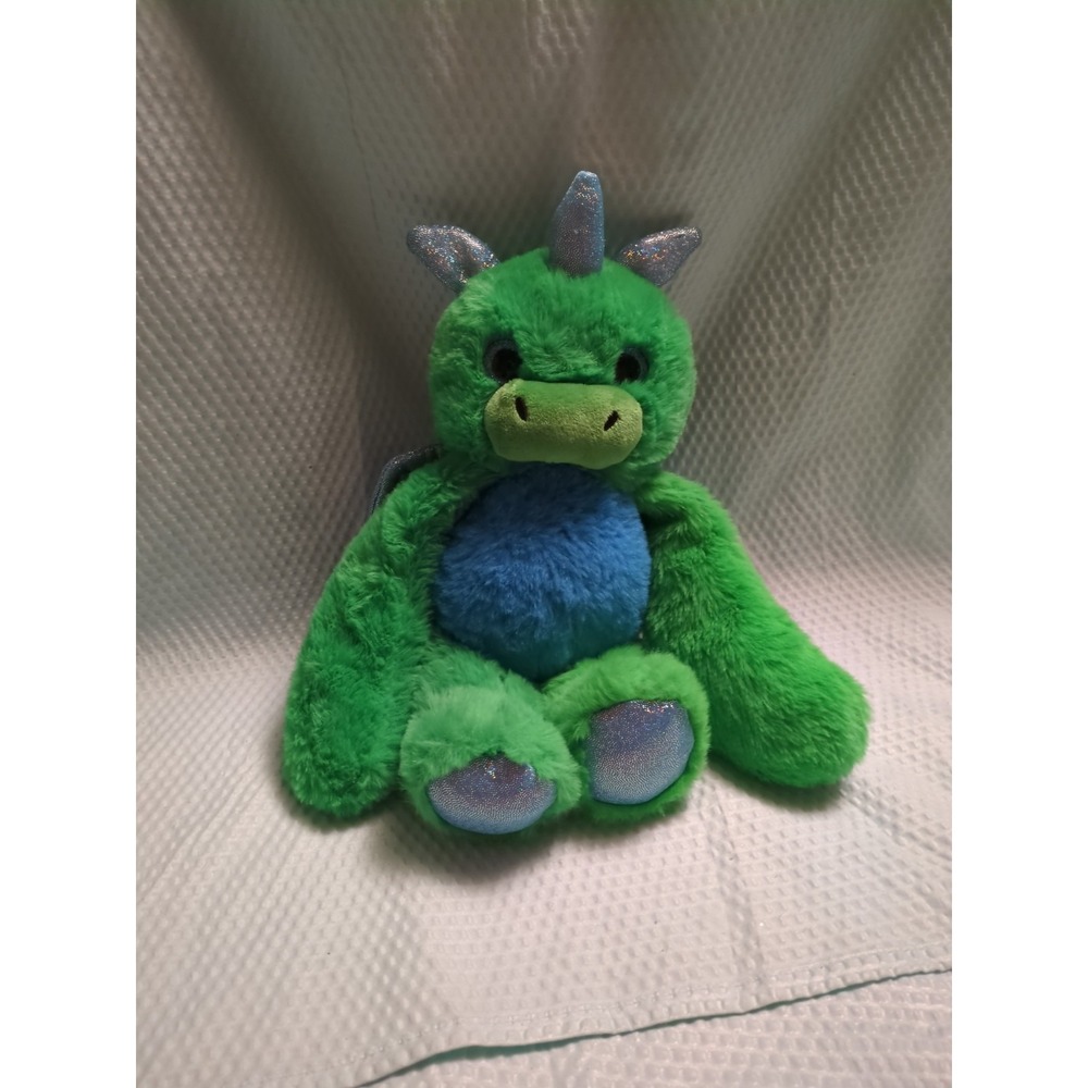 Fluffy Tale Green Dragon Plush Adventure Planet 10"  Rainbow Tail Blue Wings